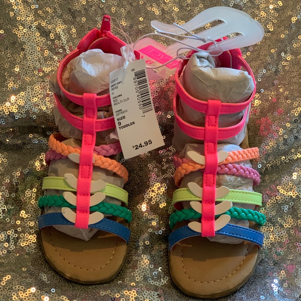 Girls rainbow gladiator sandals Size 9